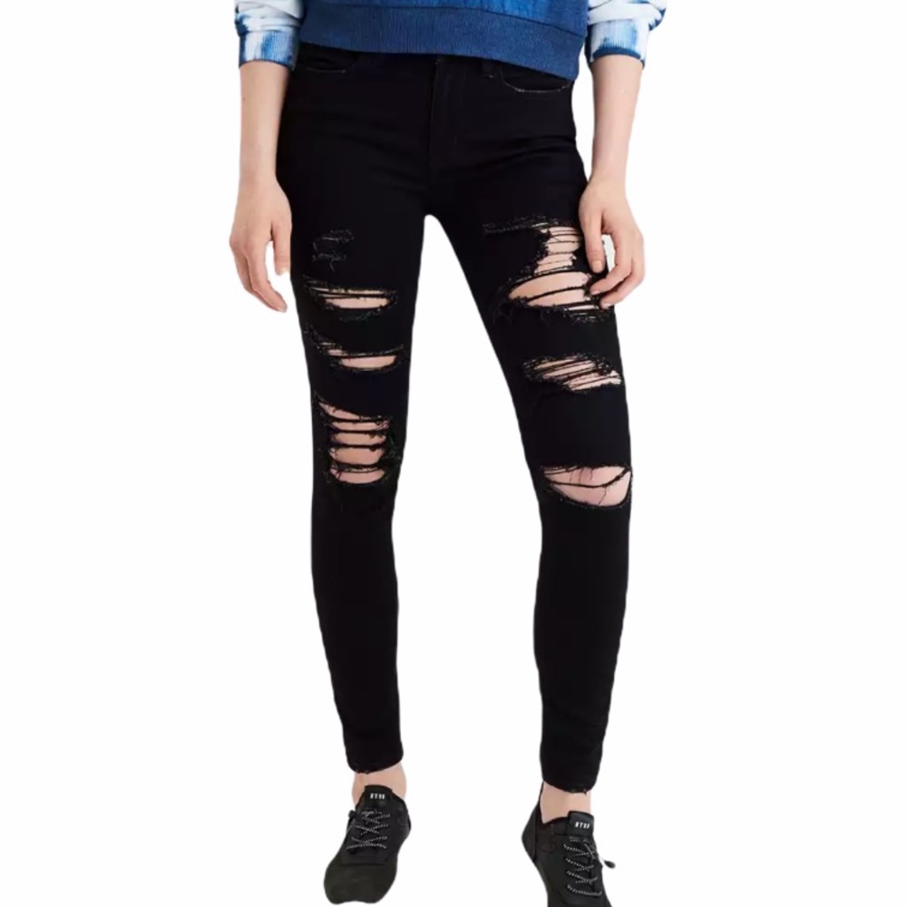 American Eagle Outfitters Black Hi Rise Ripped Jegging